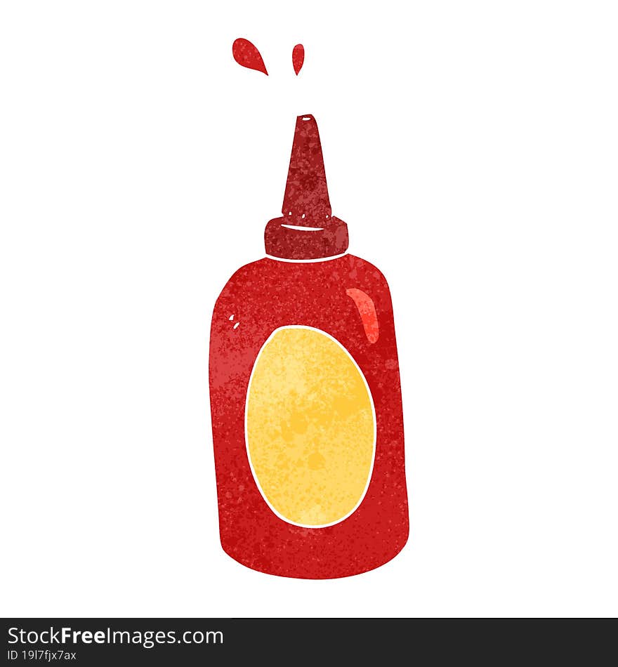 freehand retro cartoon ketchup bottle