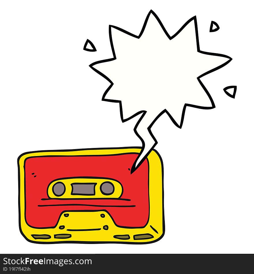 cartoon old tape cassette and speech bubble