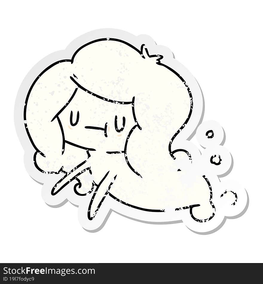 distressed sticker cartoon illustration of a kawaii cute ghost. distressed sticker cartoon illustration of a kawaii cute ghost