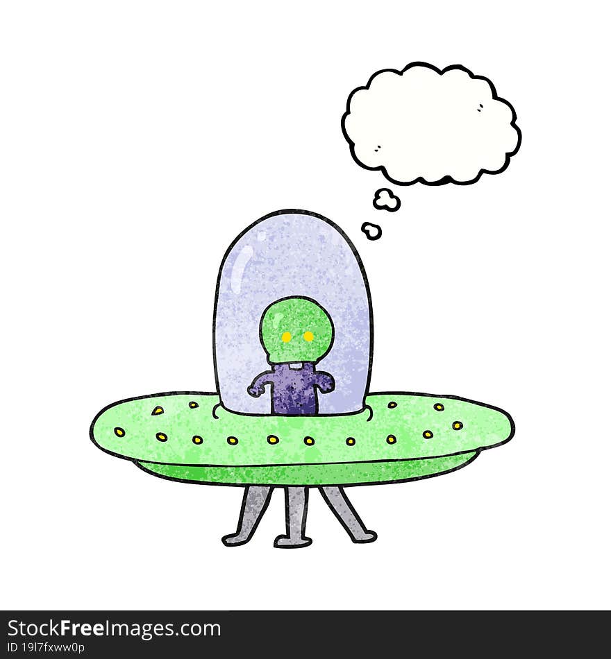 Thought Bubble Textured Cartoon Flying Saucer