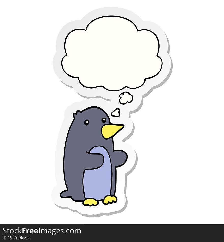 cartoon penguin and thought bubble as a printed sticker