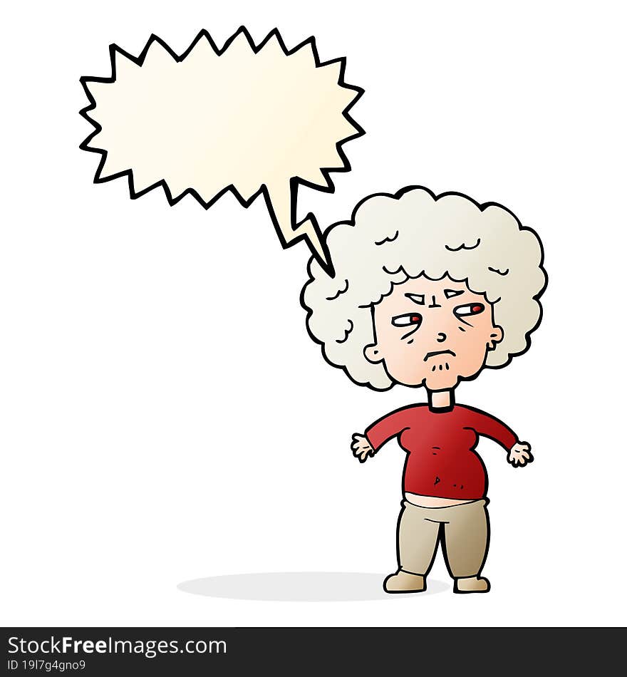 Cartoon Annoyed Old Woman With Speech Bubble