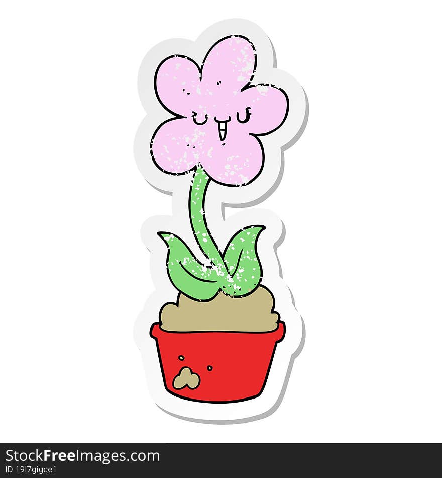 distressed sticker of a cute cartoon flower