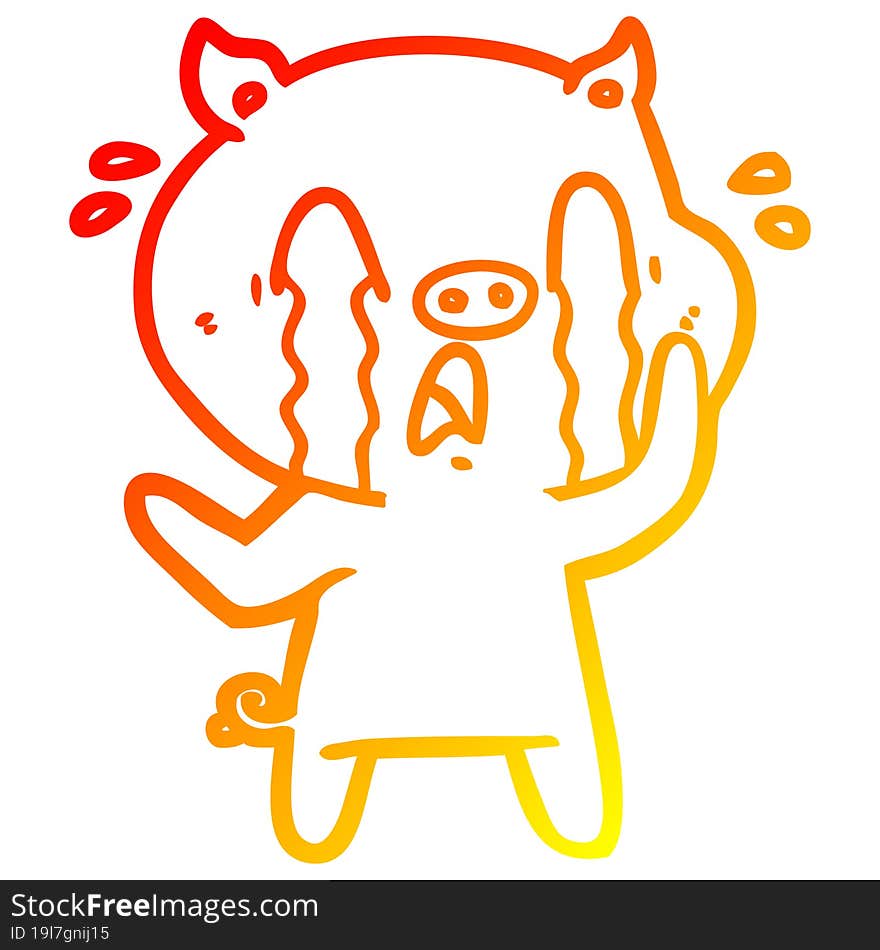 Warm Gradient Line Drawing Crying Pig Cartoon