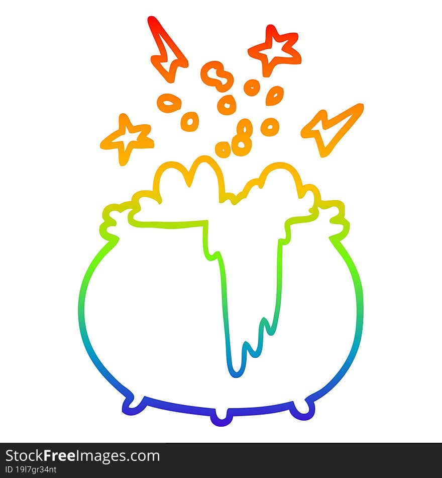 rainbow gradient line drawing cartoon witchs cauldron