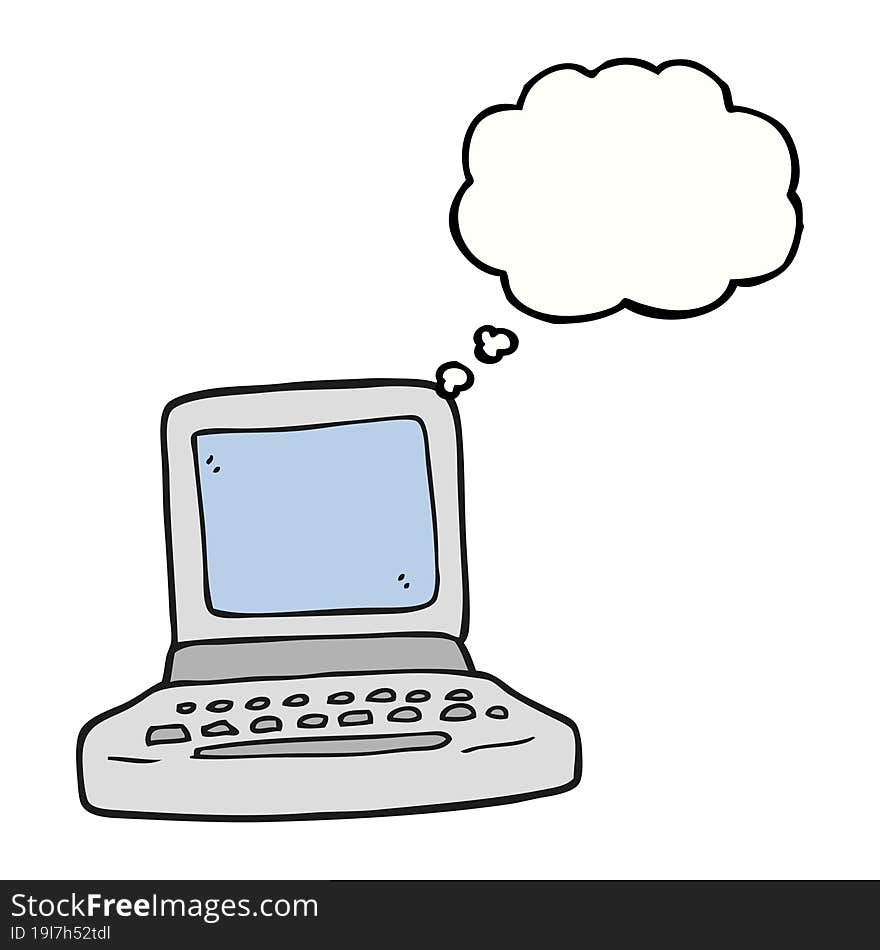 freehand drawn thought bubble cartoon old computer