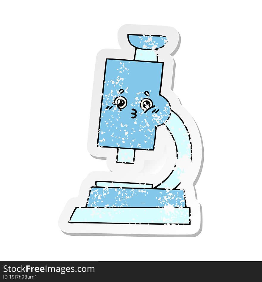 Distressed Sticker Of A Cute Cartoon Microscope