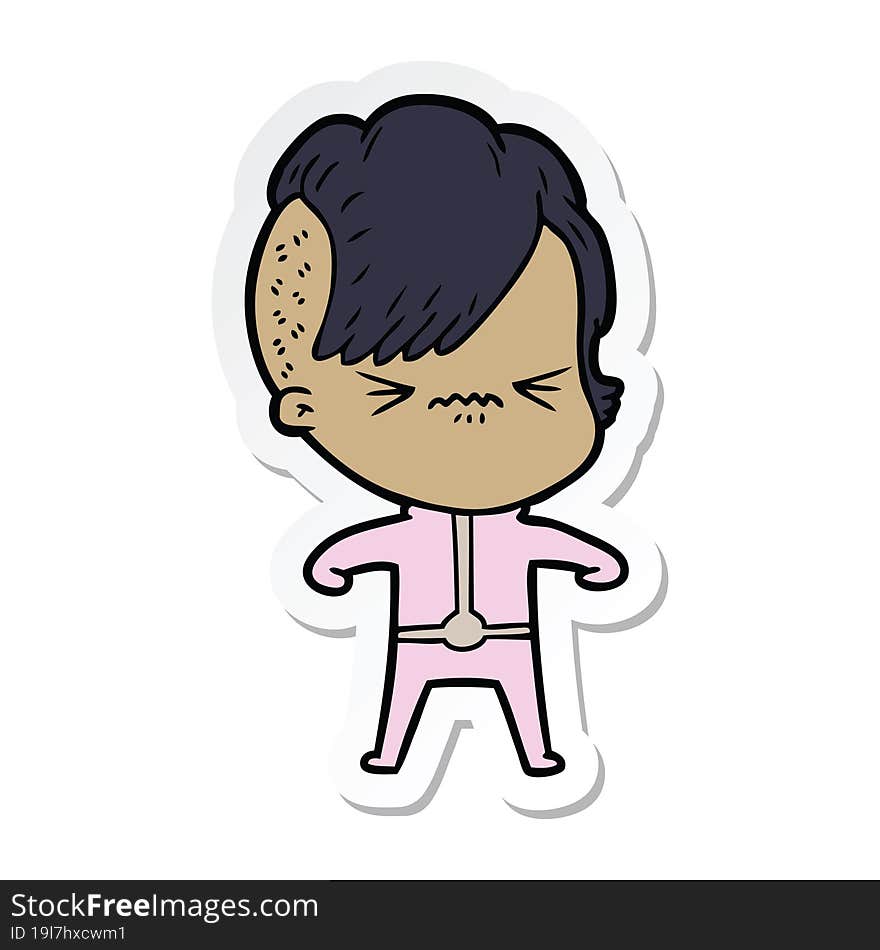 Sticker Of A Annoyed Girl In Futuristic Clothes