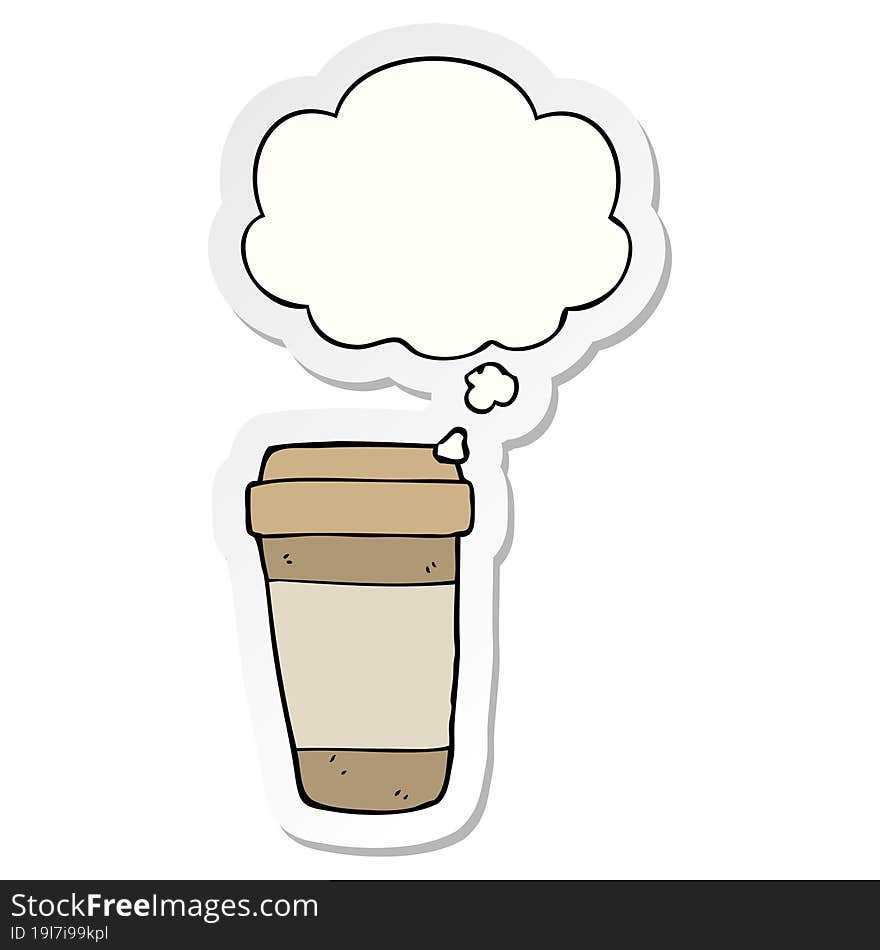 cartoon coffee cup with thought bubble as a printed sticker