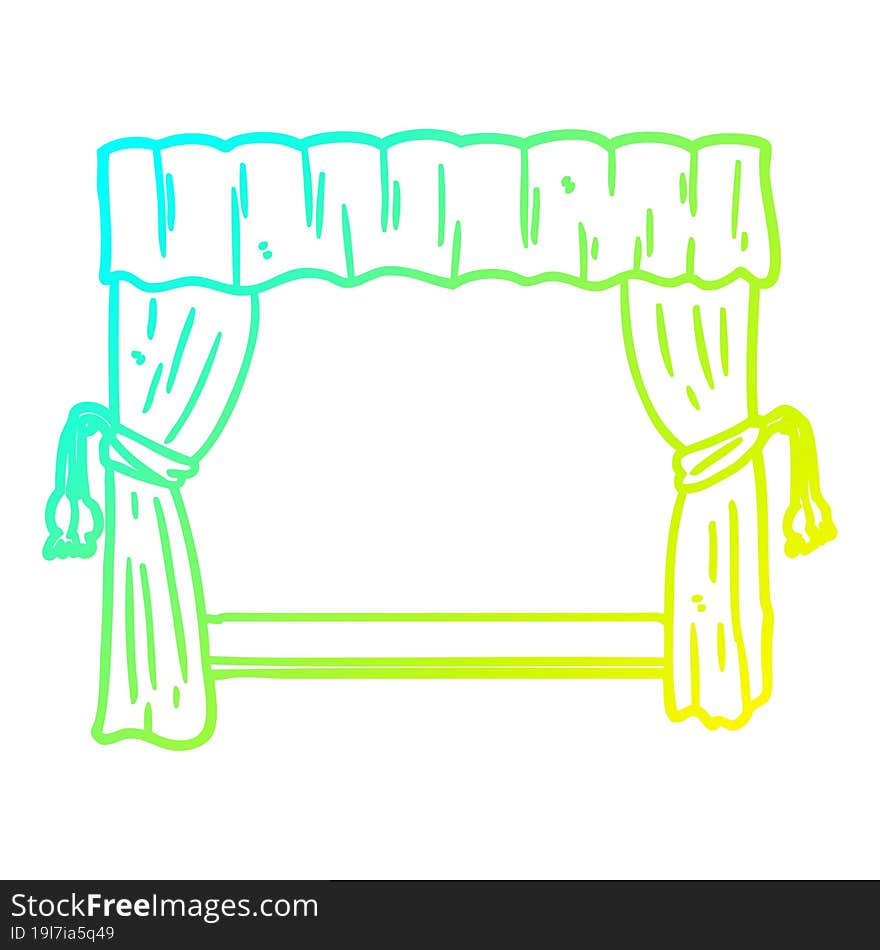 cold gradient line drawing of a curtains opening onto stage