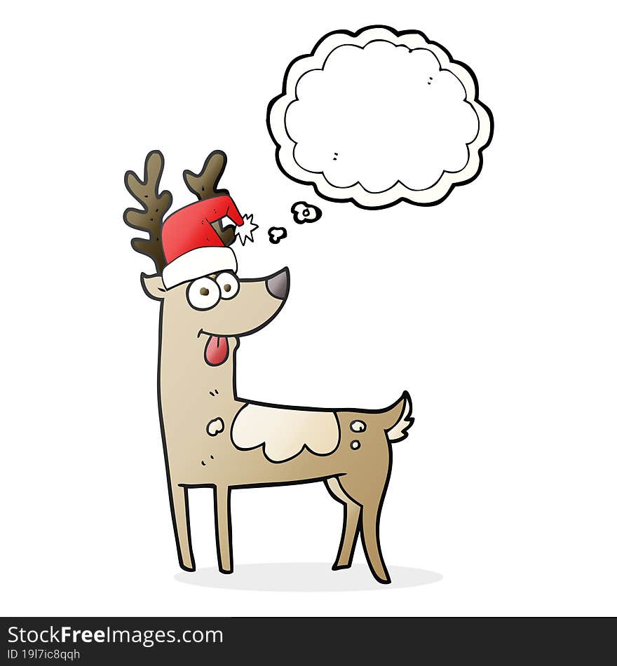 freehand drawn thought bubble cartoon crazy reindeer