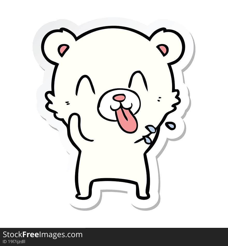 sticker of a rude cartoon polar bear sticking out tongue