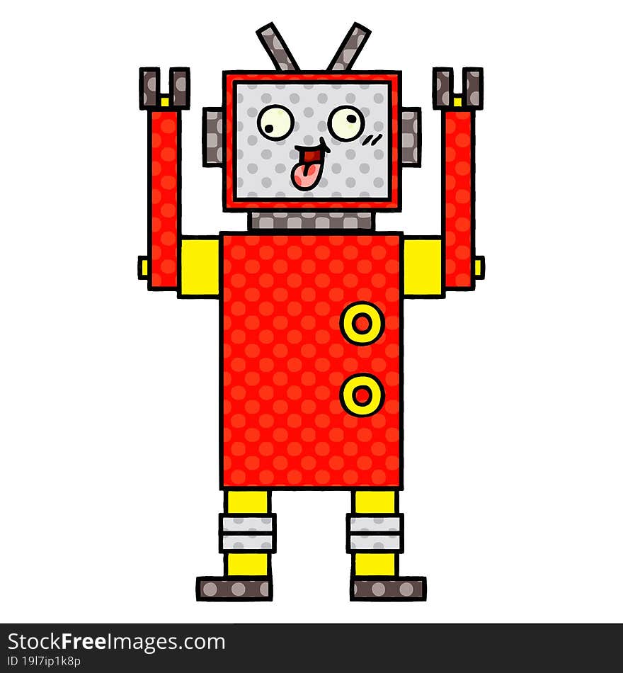 Comic Book Style Cartoon Crazy Robot