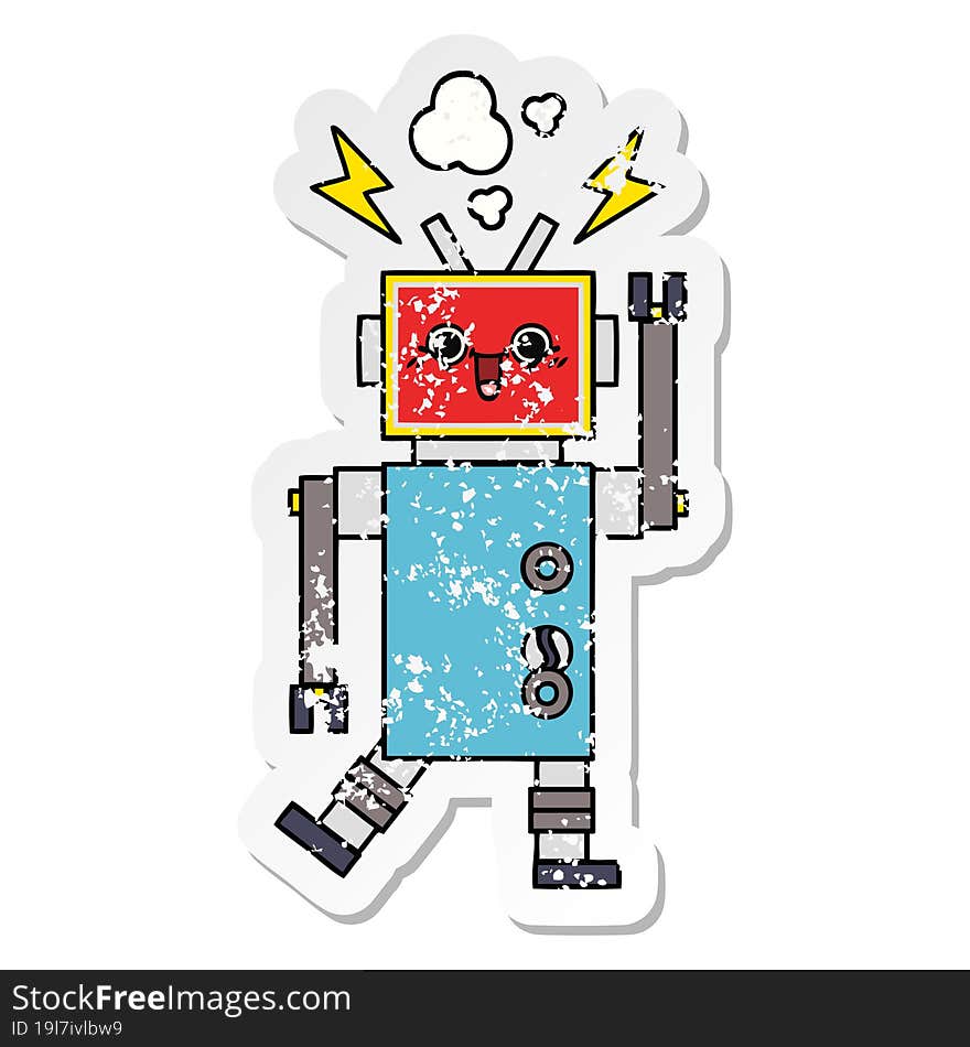 Distressed Sticker Of A Cute Cartoon Robot