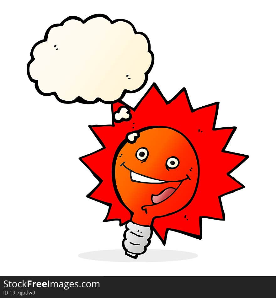 Happy Flashing Red Light Bulb Cartoon  With Thought Bubble