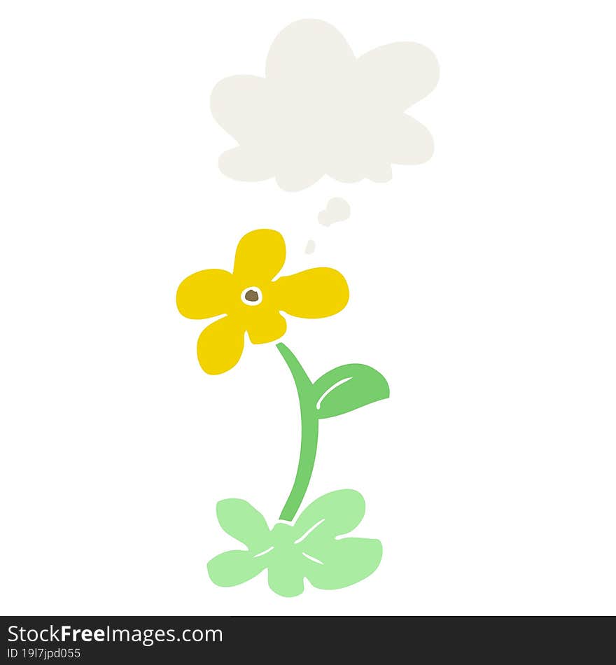 cartoon flower with thought bubble in retro style