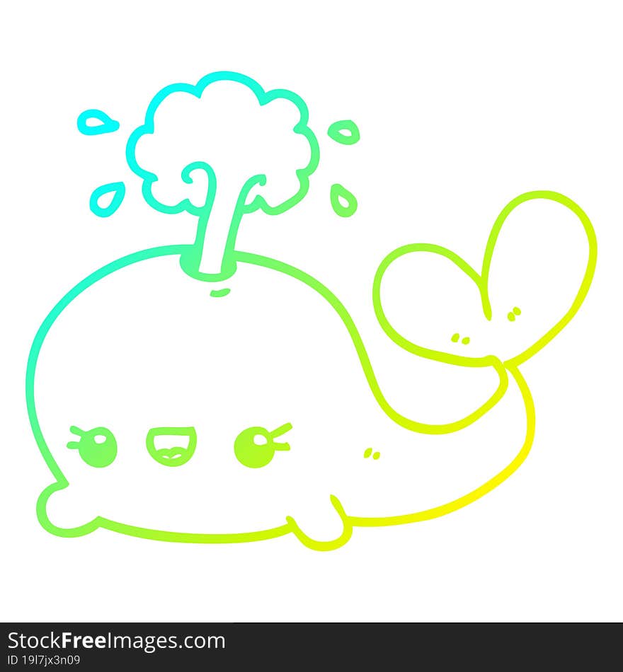 cold gradient line drawing cute cartoon whale