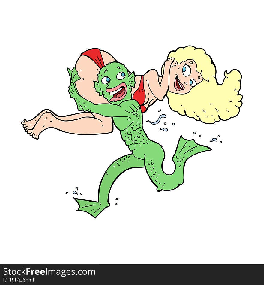 cartoon swamp monster carrying girl in bikini