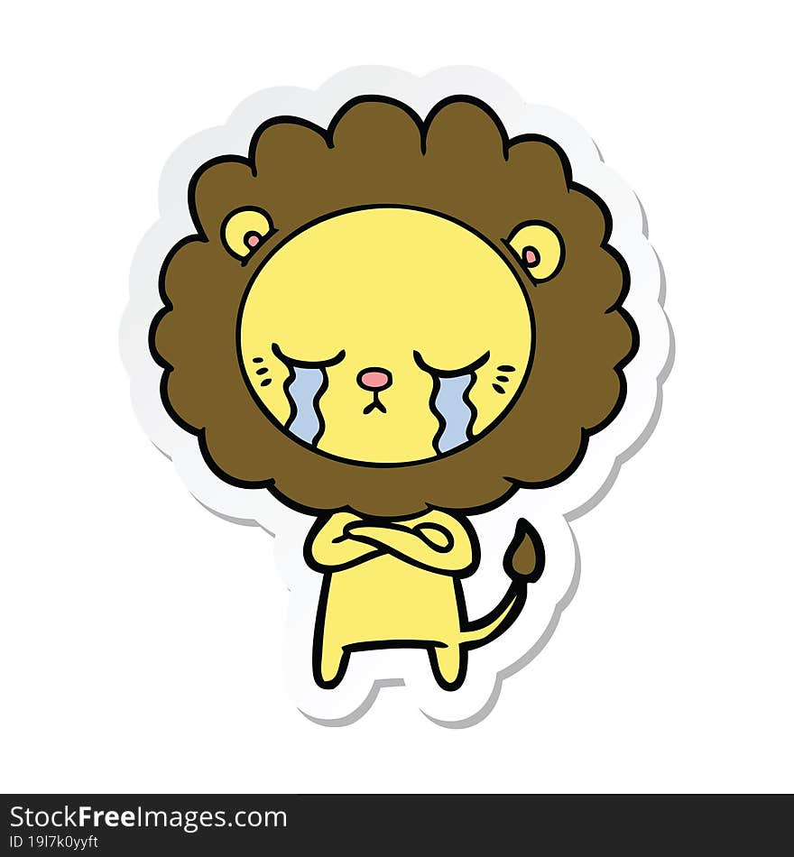 sticker of a crying cartoon lion