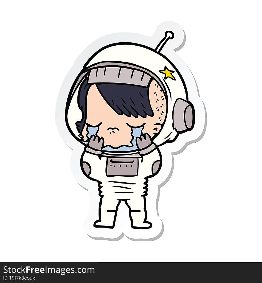 sticker of a cartoon crying astronaut girl