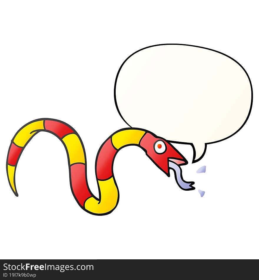 Hissing Cartoon Snake And Speech Bubble In Smooth Gradient Style