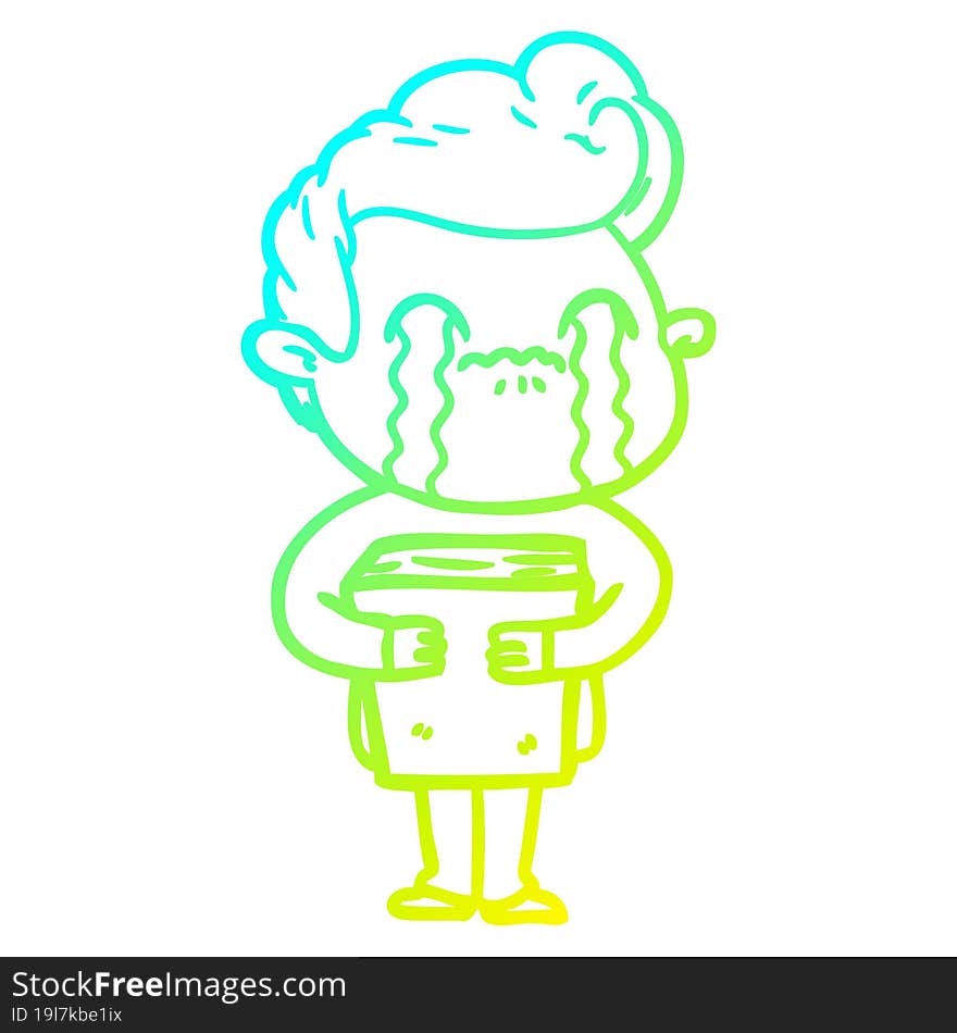 cold gradient line drawing of a cartoon man crying