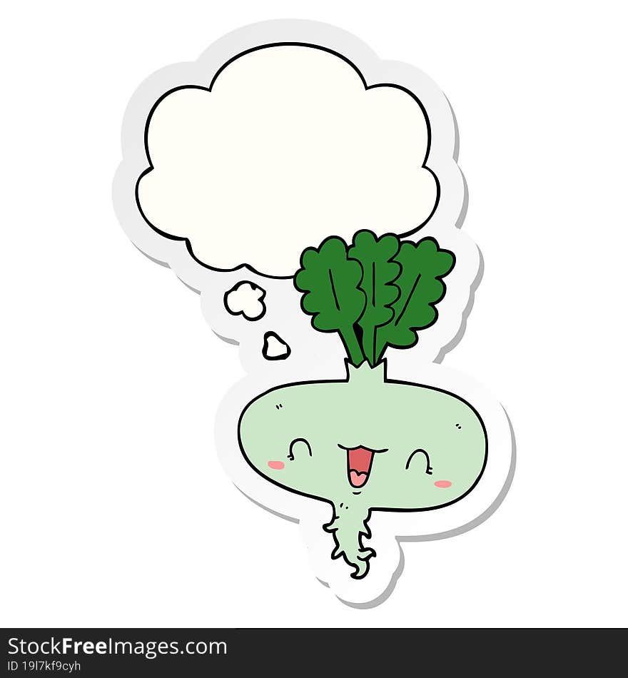 cartoon turnip with thought bubble as a printed sticker