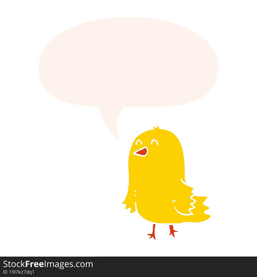 Cartoon Bird And Speech Bubble In Retro Style