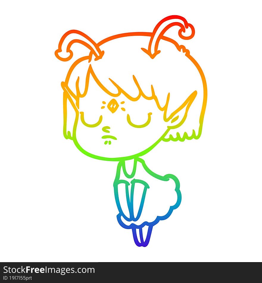 rainbow gradient line drawing cartoon alien girl