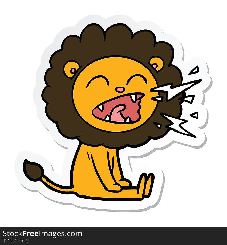 sticker of a cartoon roaring lion