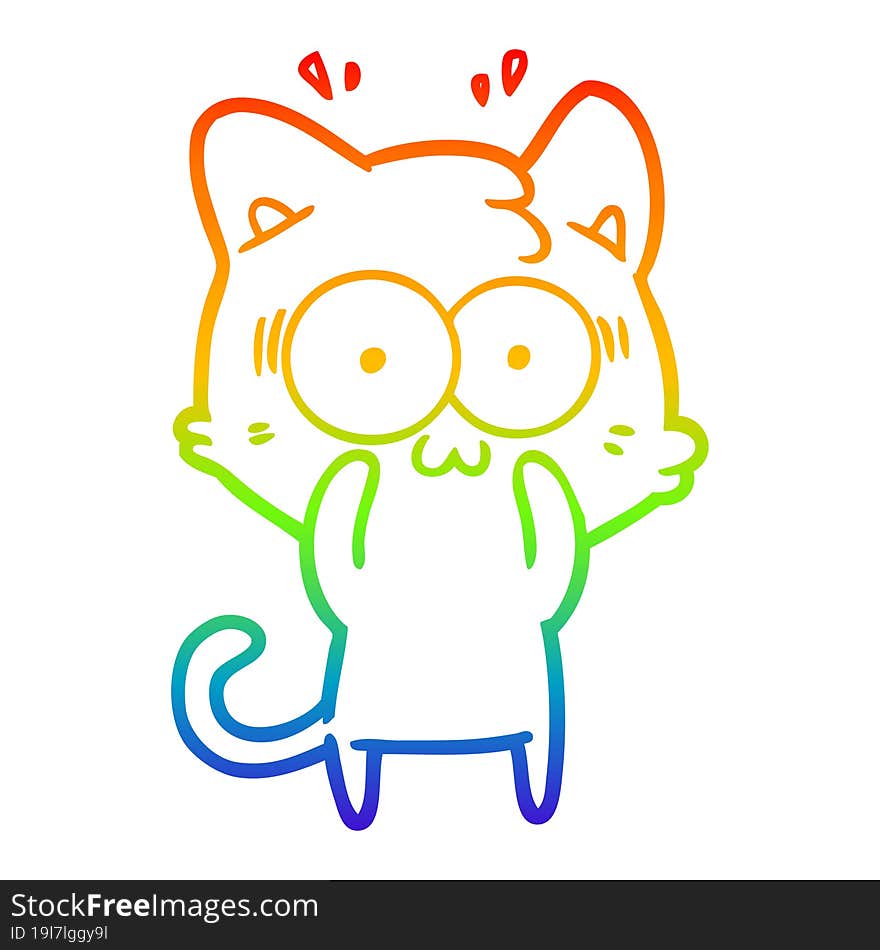 rainbow gradient line drawing cartoon surprised cat