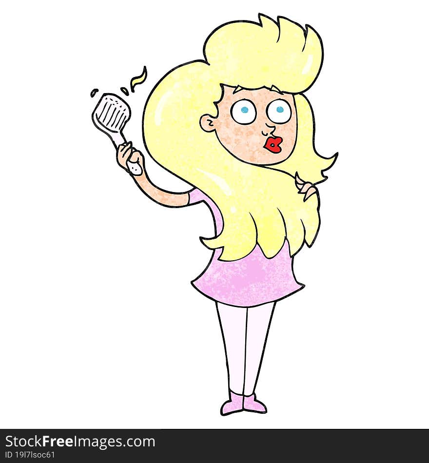 Textured Cartoon Woman Brushing Hair