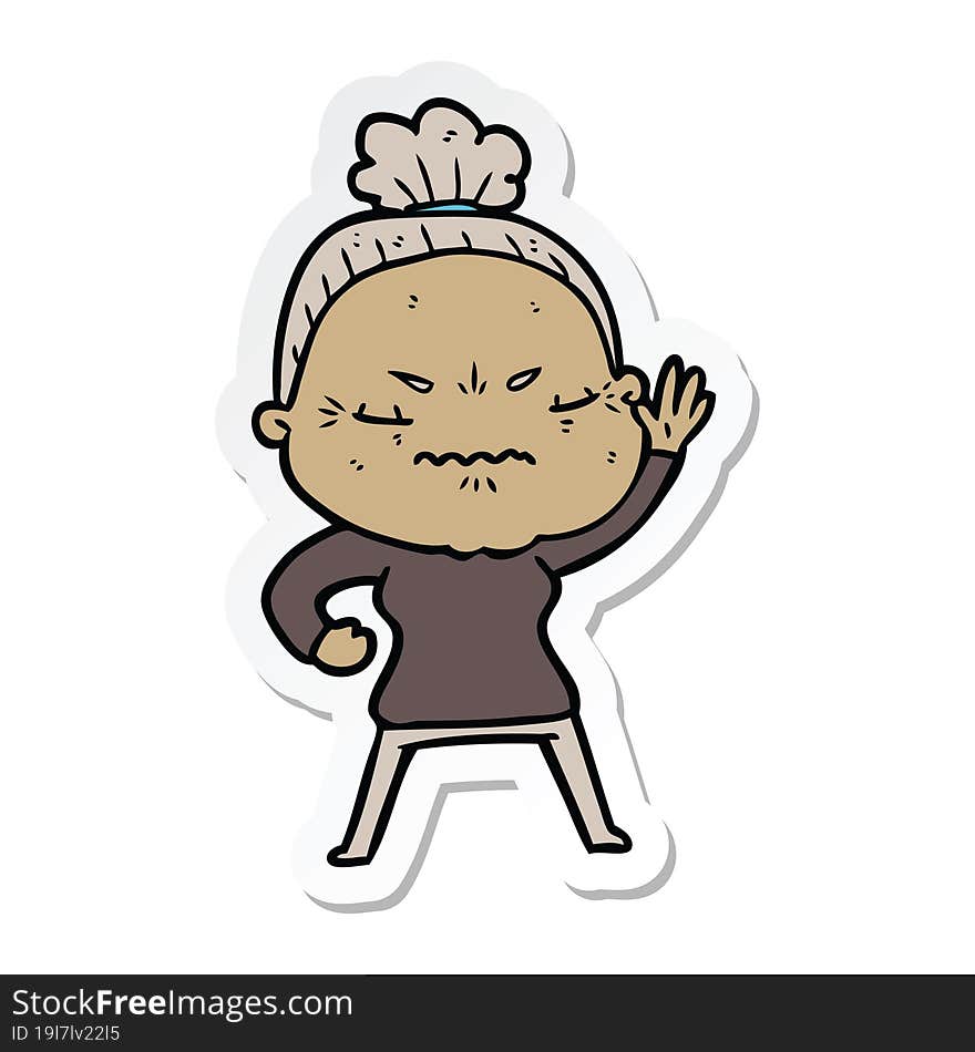 Sticker Of A Cartoon Annoyed Old Lady