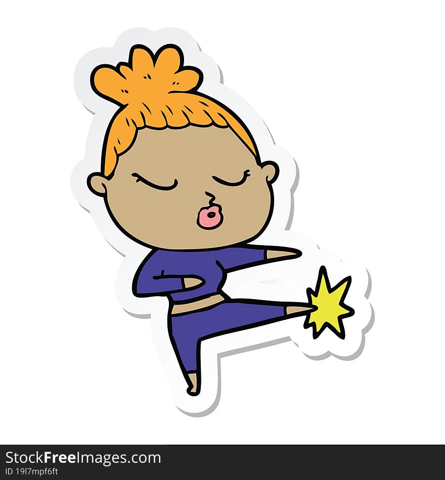 Sticker Of A Cartoon Calm Woman