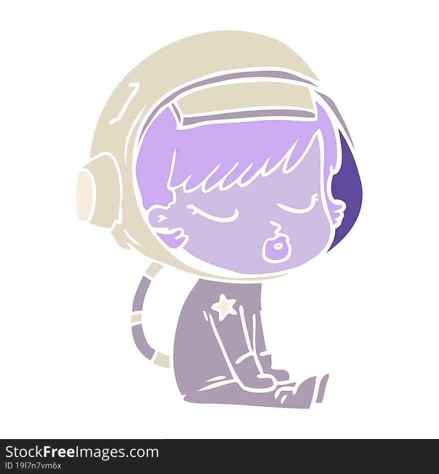 flat color style cartoon pretty astronaut girl sitting waiting