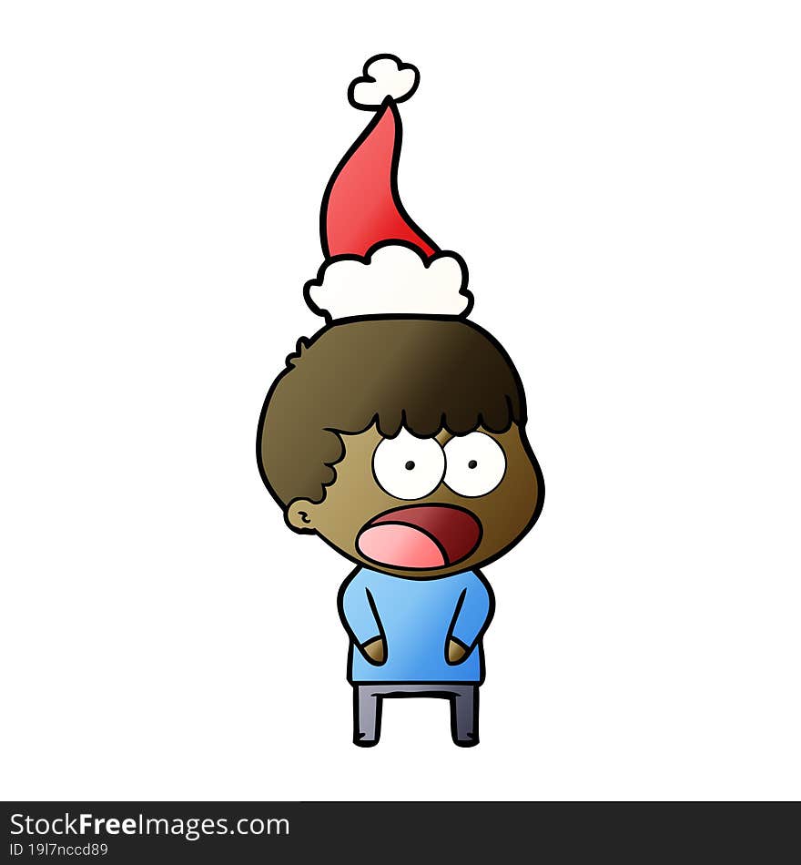 gradient cartoon of a shocked man wearing santa hat