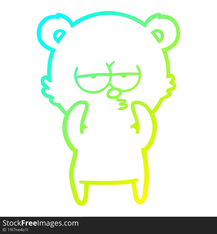 Cold Gradient Line Drawing Bored Bear Cartoon