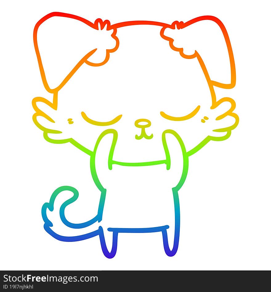 rainbow gradient line drawing of a cute cartoon dog