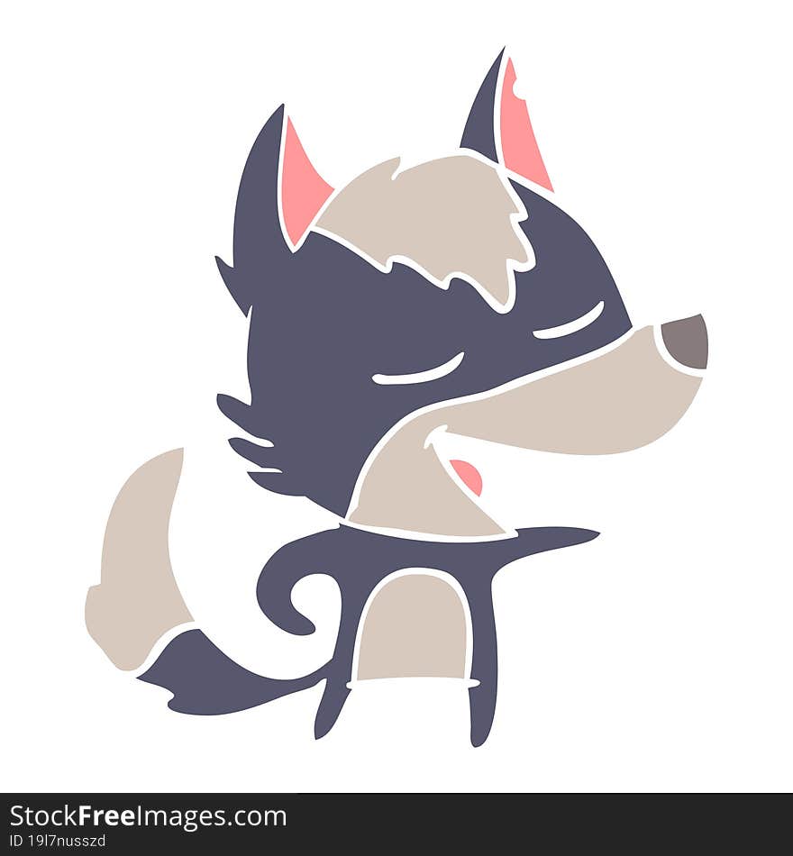 Flat Color Style Cartoon Wolf Laughing