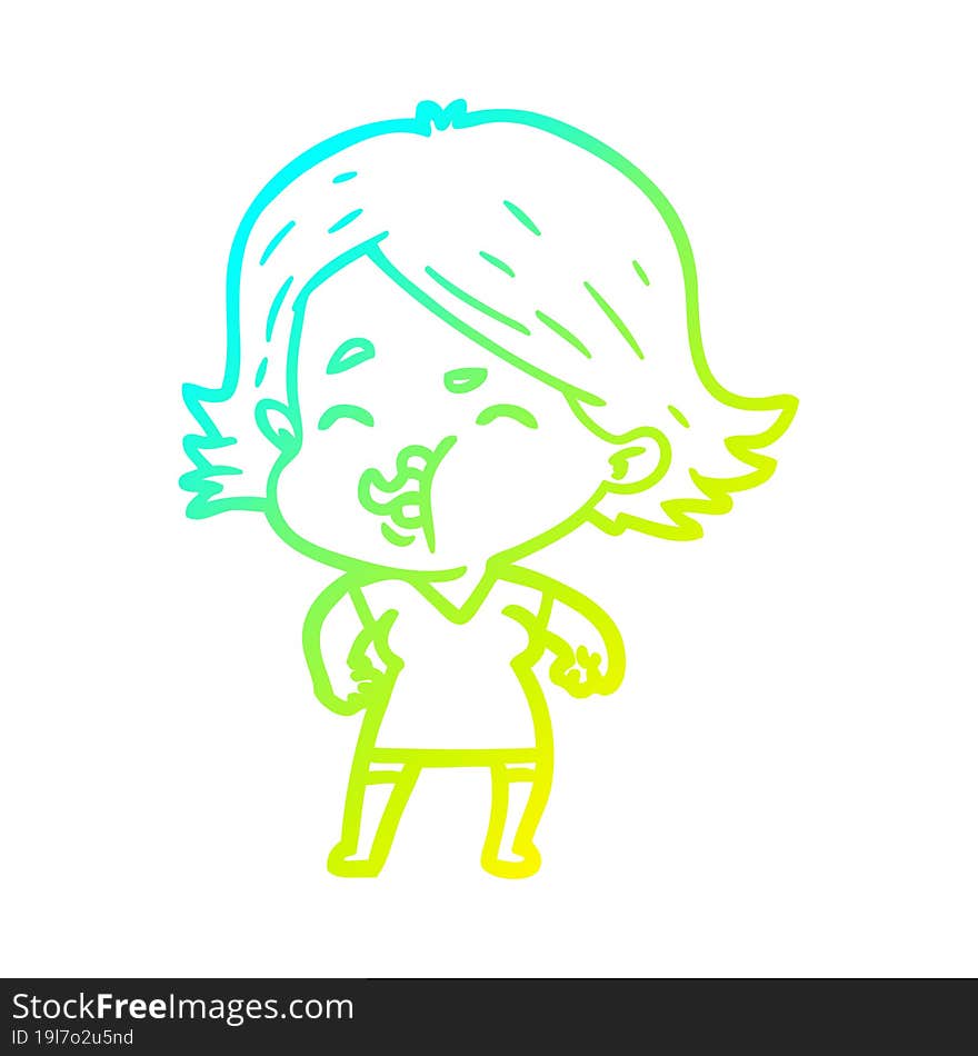 cold gradient line drawing cartoon girl pulling face