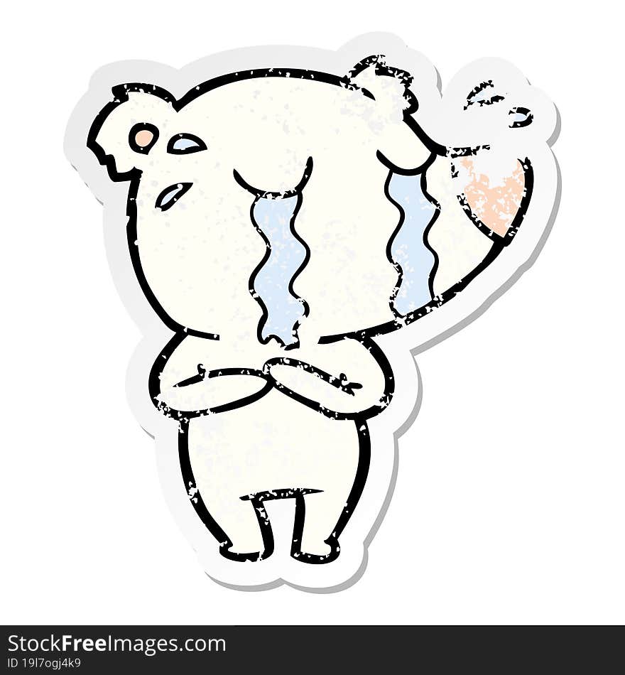 Distressed Sticker Of A Cartoon Crying Polar Bear