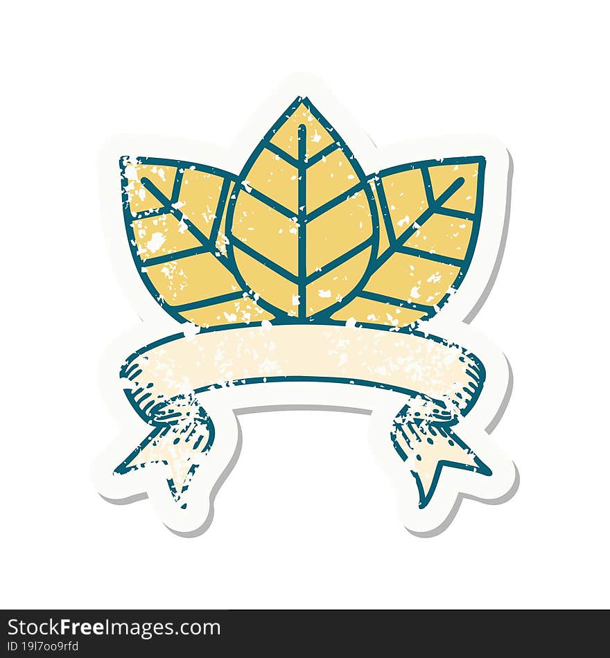 Grunge Sticker With Banner Of A Leaf