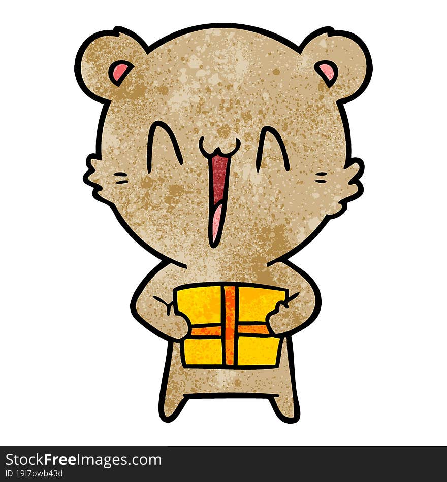 happy bear with gift cartoon. happy bear with gift cartoon