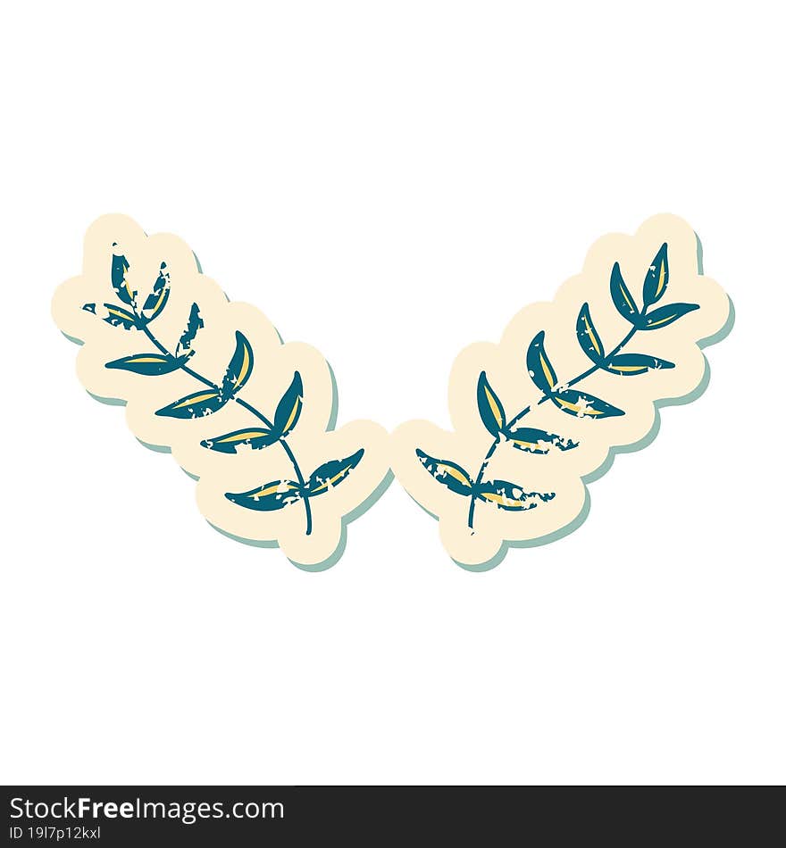 distressed sticker tattoo style icon of leaves