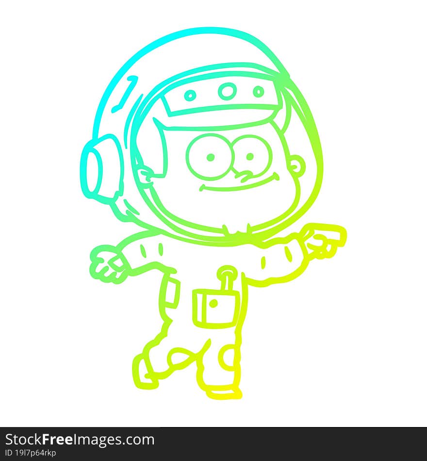 cold gradient line drawing of a happy astronaut cartoon