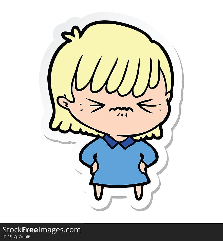 sticker of a annoyed cartoon girl