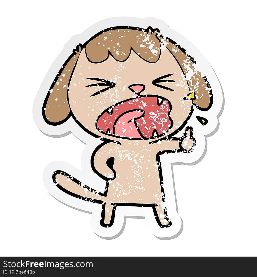 distressed sticker of a cute cartoon dog barking