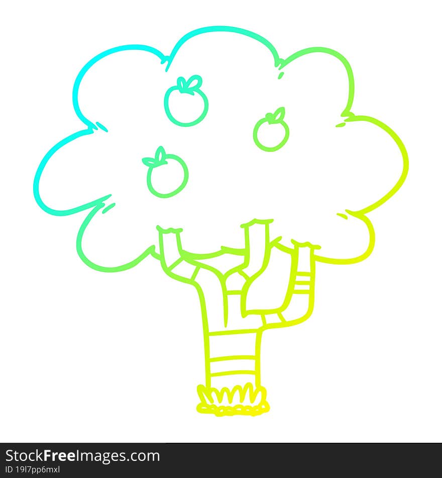 cold gradient line drawing cartoon apple tree