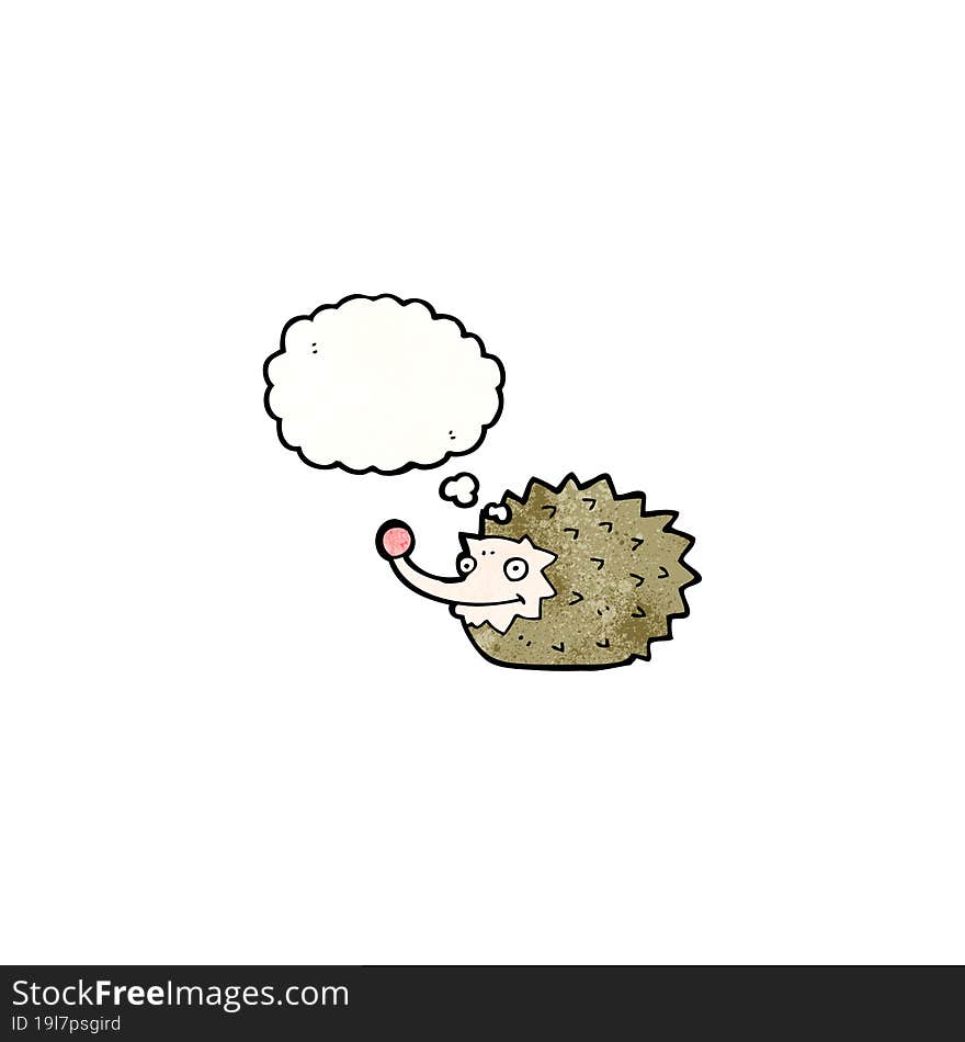 funny cartoon hedgehog with thought bubble