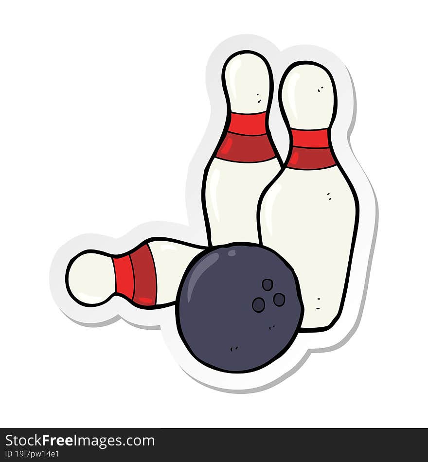 sticker of a ten pin bowling cartoon